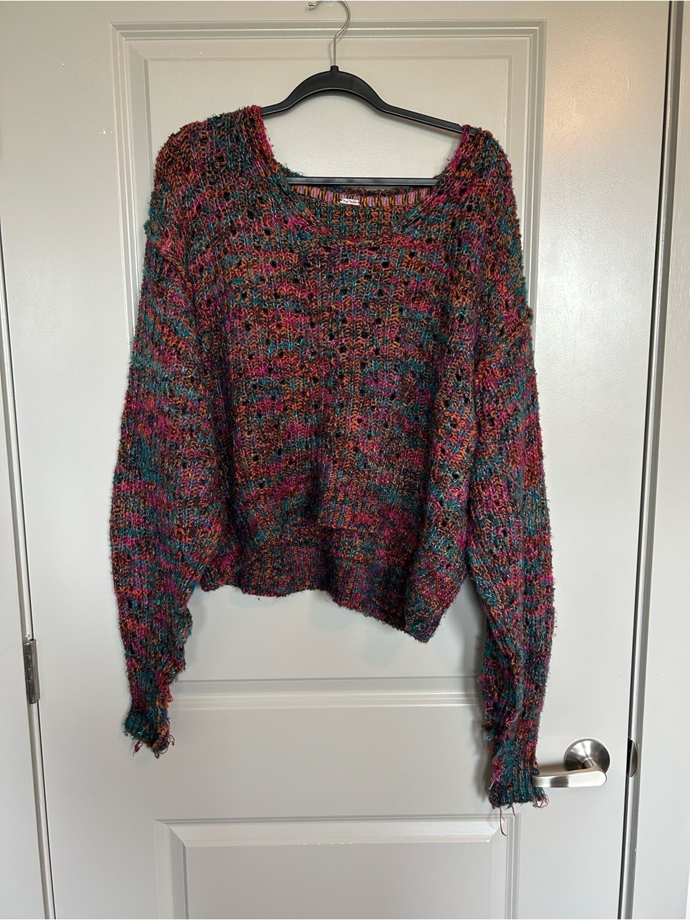 Free People Multicolor Chunky Knit Crew neck Sweater - Teal, Pink, Brown, Orange